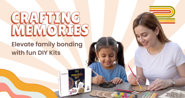 Crafting Memories Banner Mother and daughter doing mandala art together with Kalavio glow in dark mandala kit - family bonding craft activity India 