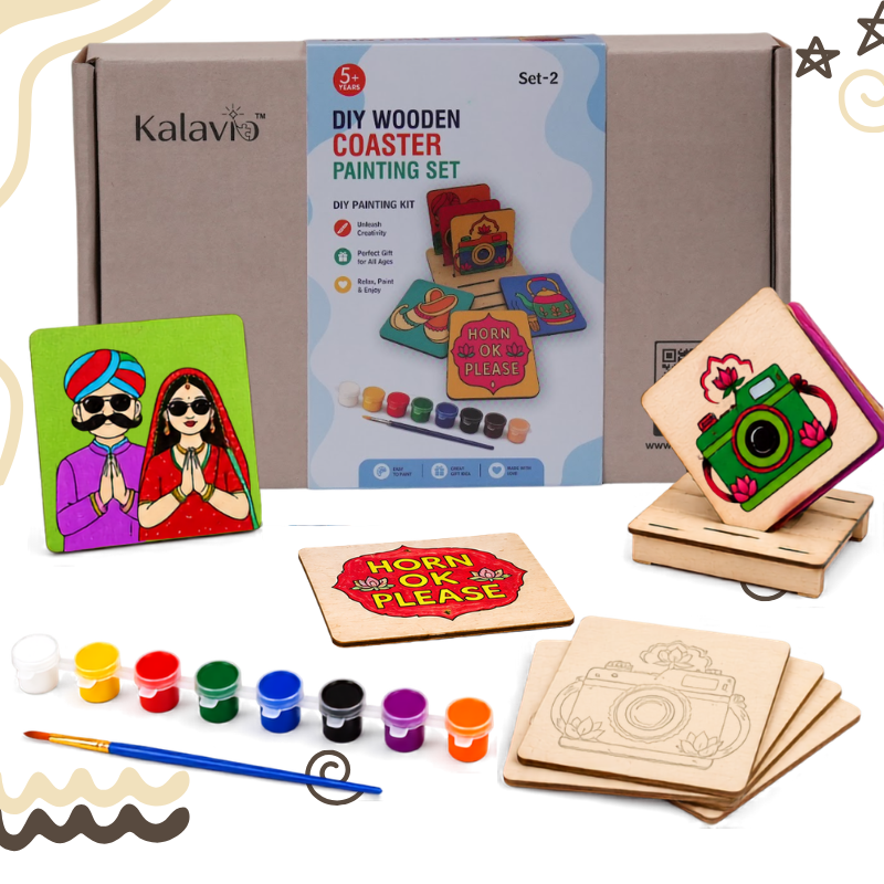 Kalavio DIY Wooden Coaster Painting Kit (Set - 01)