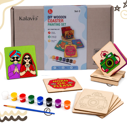 Kalavio DIY Wooden Coaster Painting Kit (Set - 01)