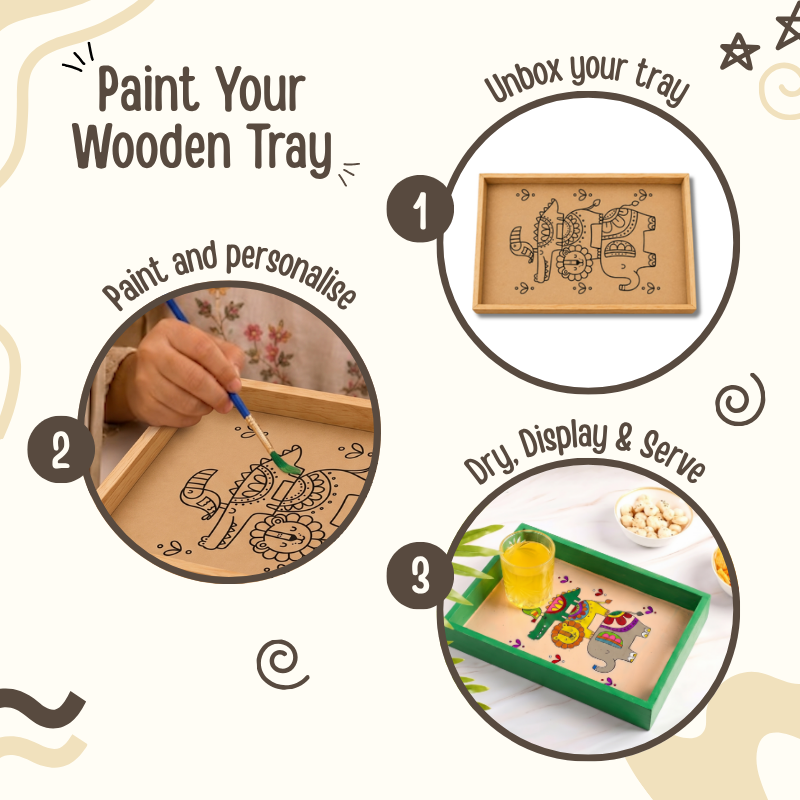Kalavio DIY Wooden Tray Painting Kit (Set - 02)