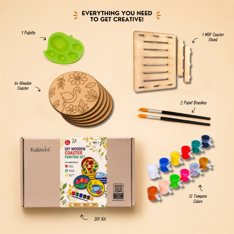 Kalavio DIY Wooden Coaster Painting Kit (Set - 02)