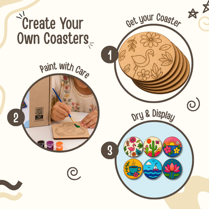 Kalavio DIY Wooden Coaster Painting Kit (Set - 02)