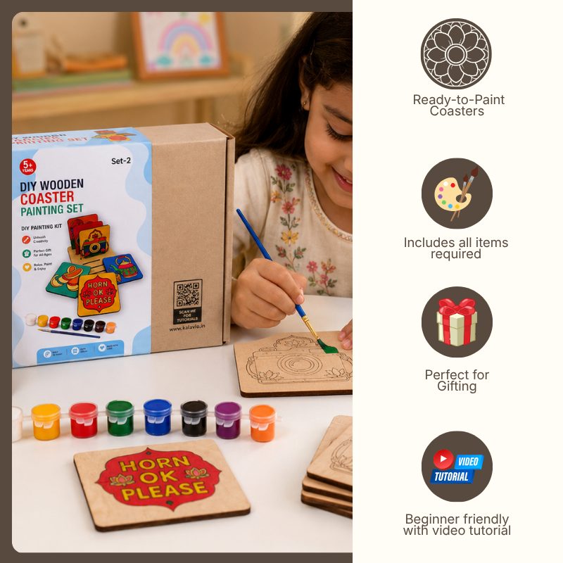 Kalavio DIY Wooden Coaster Painting Kit (Set - 01)