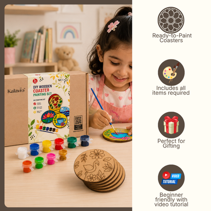 Kalavio DIY Wooden Coaster Painting Kit (Set - 02)