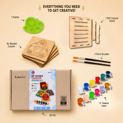 Kalavio DIY Wooden Coaster Painting Kit (Set - 01)
